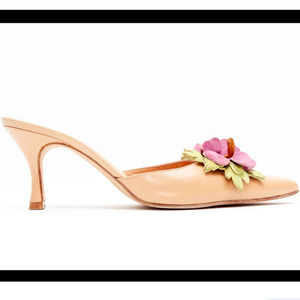 Zalo Pink Floral Camel Leather Mules